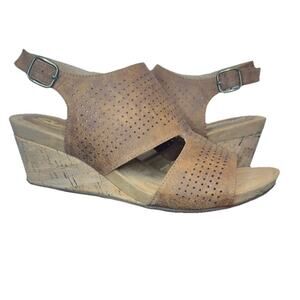Skechers Cali Sandals Womens 10 Spring Bloom Tan Wedge Heel Slingback Perforated